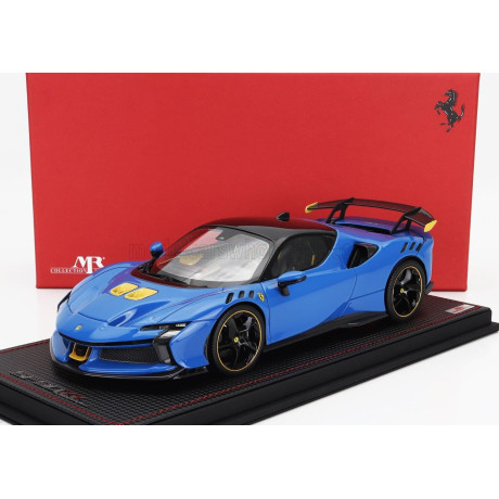 MR MODELS FERRARI SF90 XX STRADALE 2024 - CON VETRINA - WITH SHOWCASE - AZZURRO DINO - BLUE YELLOW BLACK 1/18