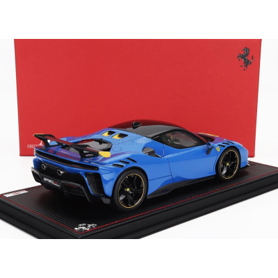 MR MODELS FERRARI SF90 XX STRADALE 2024 - CON VETRINA - WITH SHOWCASE - AZZURRO DINO - BLUE YELLOW BLACK 1/18