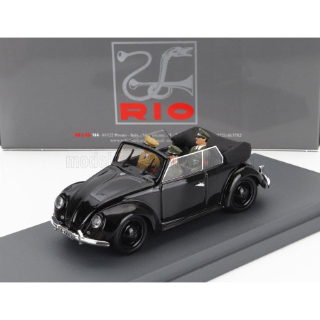 RIO MODELS VOLKSWAGEN BEETLE MAGGIOLINO KAFER CABRIOLET OPEN WITH HITLER HIMMLER AND DRIVER FIGURES 1939 - BLACK 1/43