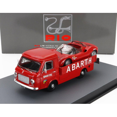 RIO MODELS FIAT 241 ASSISTENZA ABARTH CORSE CAR TRANSPORTER 1970 WITH FIAT ABARTH 1000SP SPIDER - RED 1/43