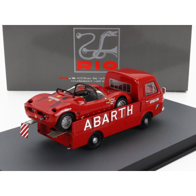 RIO MODELS FIAT 241 ASSISTENZA ABARTH CORSE CAR TRANSPORTER 1970 WITH FIAT ABARTH 1000SP SPIDER - RED 1/43