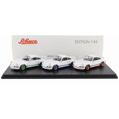 SCHUCO PORSCHE SET 3X 911 CARRERA RS 2.7 COUPE 1973 - 50th ANNIVERSARY - WHITE RED BLUE GREEN 1/43