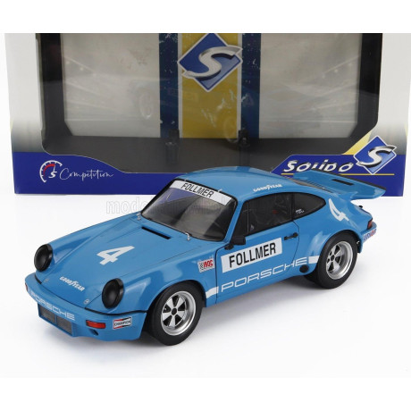 SOLIDO PORSCHE 911 CARRERA 3.0 RSR N 4 IROC RIVERSIDE 1974 GEORGE FOLLMER - BLUE 1/18
