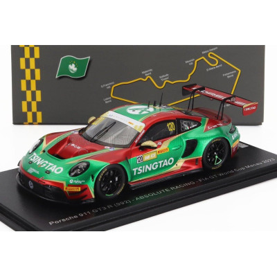 SPARK MODEL PORSCHE 911 992 GT3 R TEAM ABSOLUTE RACING N 120 FIA GT WORLD CUP MACAU 2023 MATTEO CAIROLI - RED GREEN WHITE 1/43