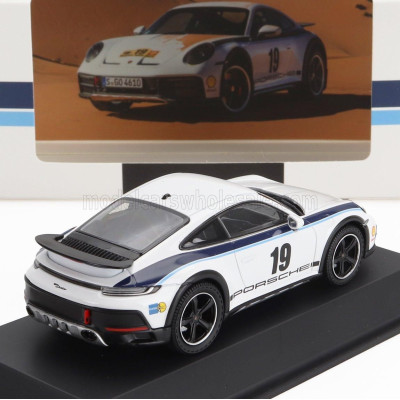 SPARK MODEL PORSCHE 911 992 COUPE N 19 RALLY DAKAR DESIGN 2022 - WHITE BLUE 1/43