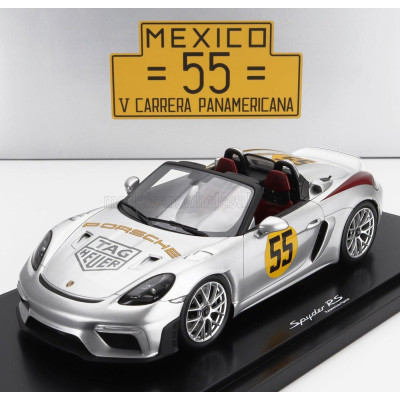SPARK MODEL PORSCHE 718 (982) SPIDER RS N 55 TRIBUTE RALLY PANAMERICANA LIVERY 2024 - CON VETRINA - WITH SHOWCASE - SILVER 1/18