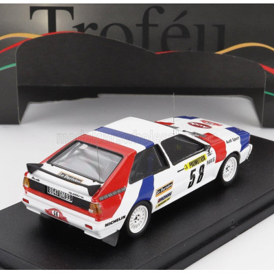 TROFEU AUDI QUATTRO (night version) N 58 RALLY MONTECARLO 1983 JACQUES BRIY - JACQUES HENUSET - WHITE BLUE RED 1/43