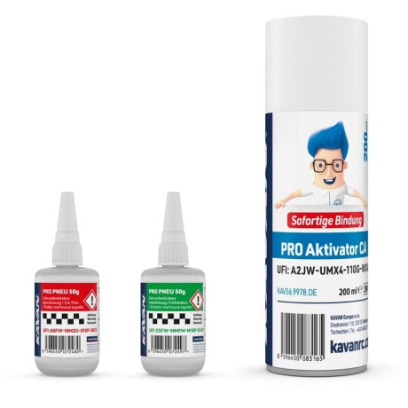 KAVAN PRO PNEU střední a řidké vteřinové lepidlo 50g + Kavan PRO aktivátor CA 200ml