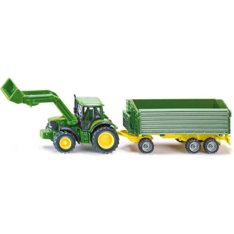 SIKU Farmer - John Deere s čelním nakladačem a přívěsem 1:87