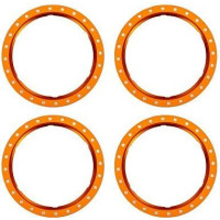 Traxxas alumínium narancssárga beadlock gyűrű (4), Pro Scale kerékrendszerhez tervezve, moduláris tárcsaalkatrészekkel és kiegészítő nejlongyűrűkre ragasztott gumikkal.