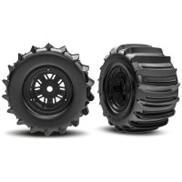 Traxxas kerék 3.6/4.7", Pro Scale® Sand Car fekete tárcsafék, öves lapátkerekek (hátsó) (pár). Csomagtartó - 24 mm-es hatszögletű (hornyolt). Teljesen ragasztva. Használjon #10977 gyűrűket a kiegészítéshez.