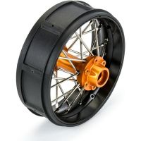 Tuning alkatrész RC motorkerékpár modellekhez Losi Promoto-SM: Pro-Line tárcsafék hátsó Pro-Spec V2 Bead, alumínium, fekete/arany. Összeszerelt tárcsa eloxált alumínium küllős kerékkel, horganyzott acél küllőkkel és szerelési tartozékokkal.