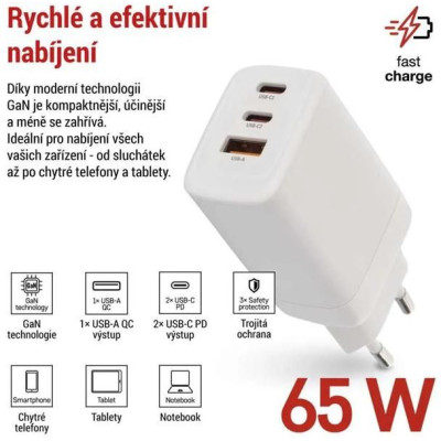 Síťový USB adaptér (zdroj) GaN PD 65W