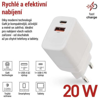 Síťový USB adaptér (zdroj) GaN PD 20W