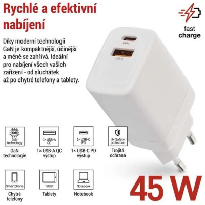Síťový USB adaptér (zdroj) GaN PD 45W