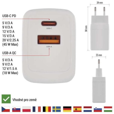 Síťový USB adaptér (zdroj) GaN PD 45W