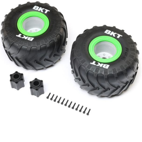 Losi kolo 2.6" s pneu BKT Monster Truck Tire, střední vložka, beadlock zelený (2): LMT 2.0
