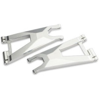 Tuning alkatrész Traxxas 1:5/1:6 RC autó modellekhez (Funco): alsó lengőkar elöl alumínium ezüst (pár). Nagyon tartós 6061-T6 alumíniumból készült, 3x6 mm-es BCS csavarral (10).