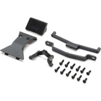 Losi 1:28 Micro-T RC modellautó alkatrész: lökhárító, karosszéria konzolok és szerelési tartozékok.