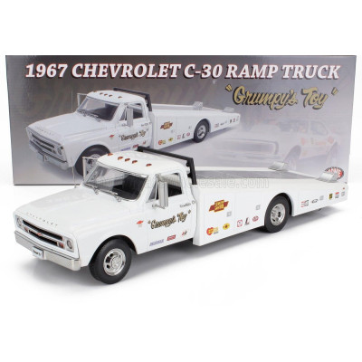 ACME MODELS CHEVROLET C-30 TRUCK RAMP CAR TRANSPORTER GRUMPY'S TOY 1967 - WHITE 1/18