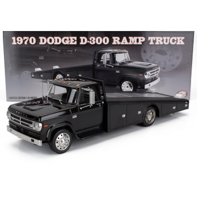 ACME MODELS DODGE D-300 TRUCK RAMP CAR TRANSPORTER 1970 - BLACK 1/18