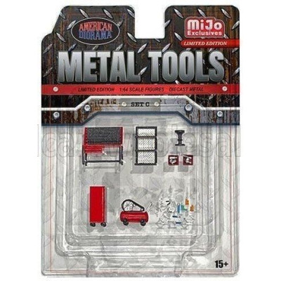 AMERICAN DIORAMA ACCESSORIES SET OFFICINA GARAGE TOOL - GREY RED 1/64