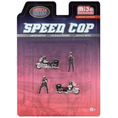 AMERICAN DIORAMA FIGURES SET 2X POLICE MAN WITH 2X MOTORCYCLE - BLACK WHITE 1/64