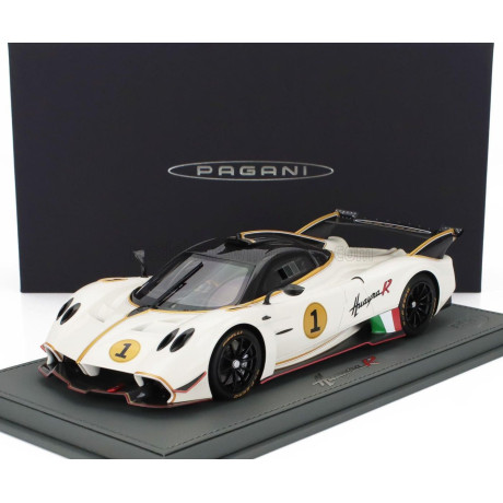 BBR MODELS PAGANI HUAYRA R N 1 RACING 2021 - CON VETRINA - WITH SHOWCASE - BIANCO BENNY - WHITE BLACK 1/18