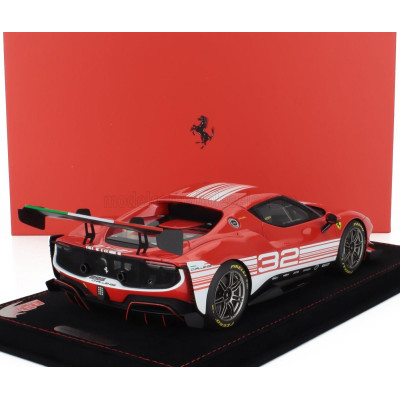 BBR MODELS FERRARI 296 GT3 3.0L TWIN TURBO V6 CHALLENGE N 32 LAUNCH VERSION 2023 - CON VETRINA - WITH SHOWCASE - RED WHITE 1/18