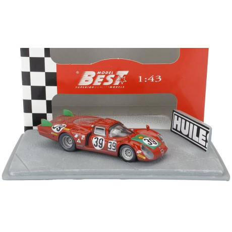BEST MODEL ALFA ROMEO DIORAMA T33.2 TEAM AUTODELTA SPA N 39 24h LE MANS 1968 IGNAZIO GIUNTI - GIOVANNI GALLI - RED 1/43