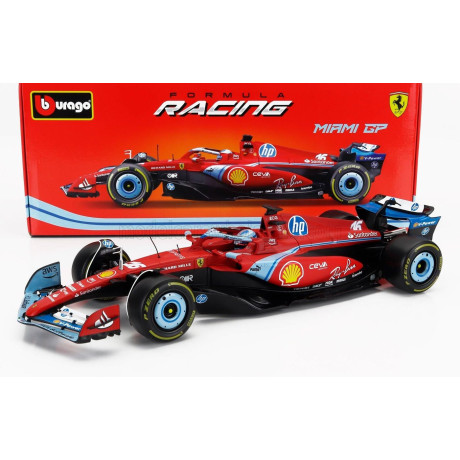 BURAGO FERRARI F1  SF-24 TEAM SCUDERIA FERRARI N 16 3rd MIAMI GP 2024 CHARLES LECLERC - RED BLACK LIGHT BLUE 1/18