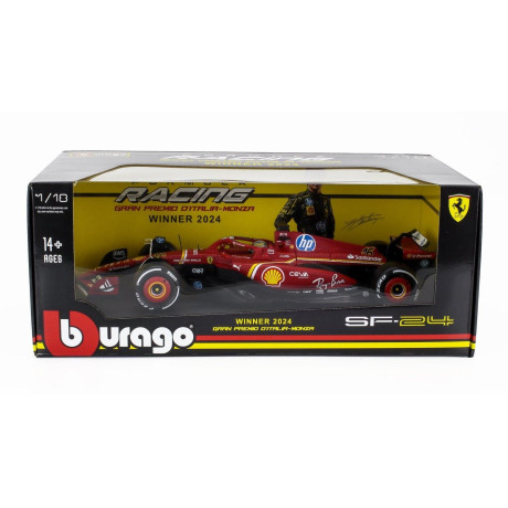 BURAGO FERRARI F1  SF-24 TEAM SCUDERIA FERRARI N 16 WINNER ITALY MONZA GP 2024 CHARLES LECLERC - RED WHITE BLACK 1/18