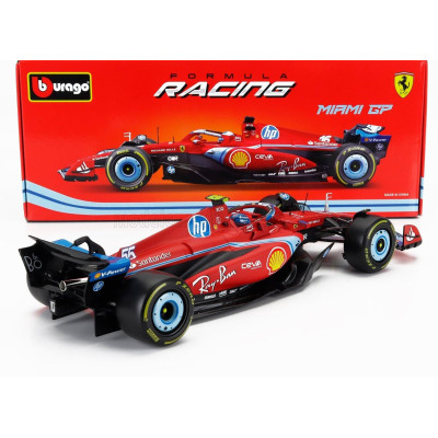 BURAGO FERRARI F1  SF-24 TEAM SCUDERIA FERRARI N 55 5th MIAMI GP 2024 CARLOS SAINZ - RED BLACK LIGHT BLUE 1/18