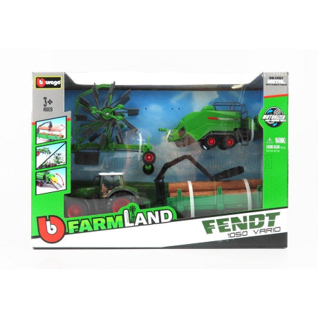 BURAGO FENDT VARIO 1050 TRACTOR WITH 3X TRAILER 2016 - GREEN 1/50