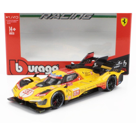 BURAGO FERRARI 499P 3.0L TURBO V6 TEAM AF CORSE N  83 24h LE MANS 2024 ROBERT KUBICA - ROBERT SHWARTZMAN - YIFEI YE - YELLOW RED