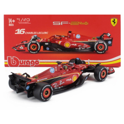 BURAGO FERRARI F1  SF-24 TEAM SCUDERIA FERRARI N 16 WINNER ITALY MONZA GP 2024 CHARLES LECLERC - WITH PILOT AND SHOWCASE - RED W