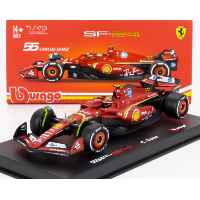 BURAGO FERRARI F1  SF-24 TEAM SCUDERIA FERRARI N 55 4th ITALY MONZA GP 2024 CARLOS SAINZ - WITH PILOT AND SHOWCASE - RED WHITE B