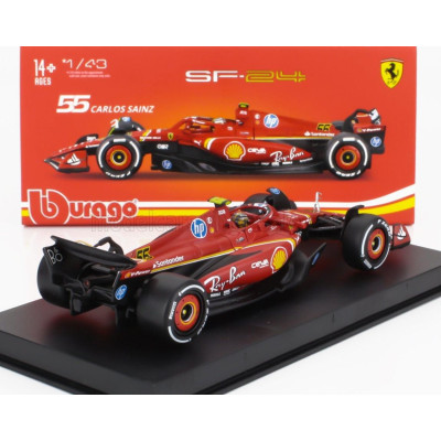BURAGO FERRARI F1  SF-24 TEAM SCUDERIA FERRARI N 55 4th ITALY MONZA GP 2024 CARLOS SAINZ - WITH PILOT AND SHOWCASE - RED WHITE B