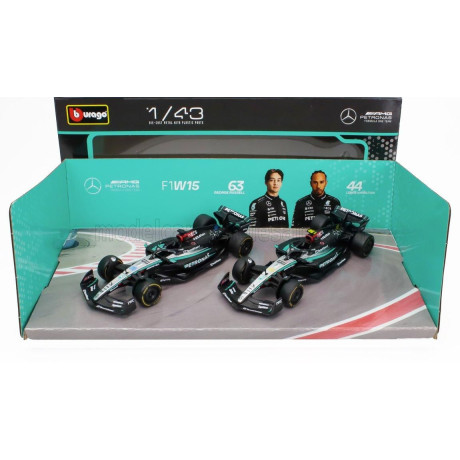 BURAGO MERCEDES GP SET F1  2X W15 EQ PERFORMANCE TEAM AMG PETRONAS MOTORSPORT N 44 SEASON 2024 LEWIS HAMILTON + N 63 SEASON 2024