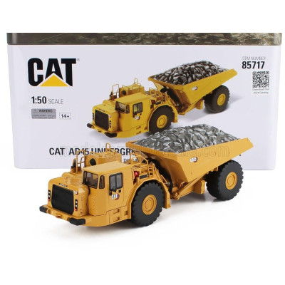DM MODELS CATERPILLAR CAT AD745 CASSONE RIBALTABILE CAVA 2-ASSI - UNDERGROUND ARTICULATED TRUCK - YELLOW BLACK 1/50