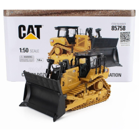 DM MODELS CATERPILLAR CATD8 RUSPA CINGOLATA - DOZER SCRAPER TRACK TYPE TRACTOR - WASTE HANDLER CONFIGURATION - YELLOW BLACK 1/50