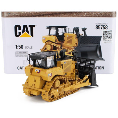 DM MODELS CATERPILLAR CATD8 RUSPA CINGOLATA - DOZER SCRAPER TRACK TYPE TRACTOR - WASTE HANDLER CONFIGURATION - YELLOW BLACK 1/50