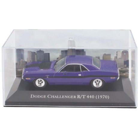 EDICOLA DODGE CHALLENGER R/T 440 COUPE 1970 - CON VETRINA - WITH SHOWCASE - PURPLE 1/43