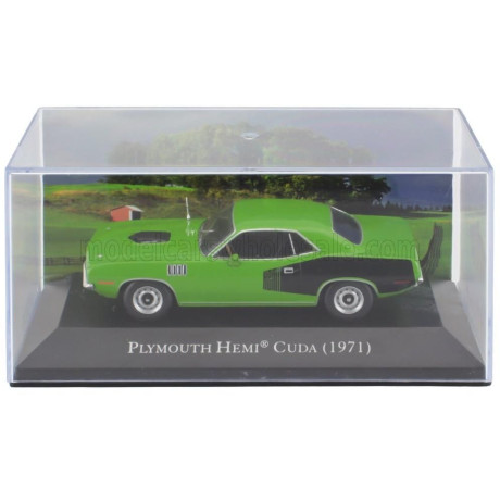 EDICOLA PLYMOUTH HEMI CUDA COUPE 1971 - CON VETRINA - WITH SHOWCASE - GREEN BLACK 1/43