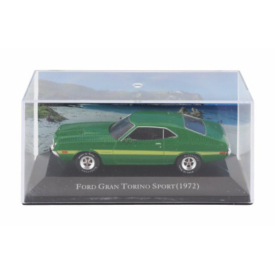 EDICOLA FORD USA GRAN TORINO SPORT COUPE 1972 - CON VETRINA - WITH SHOWCASE - GREEN YELLOW 1/43