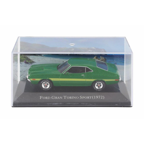 EDICOLA FORD USA GRAN TORINO SPORT COUPE 1972 - CON VETRINA - WITH SHOWCASE - GREEN YELLOW 1/43