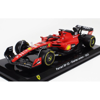 EDICOLA FERRARI F1  SF-23 TEAM SCUDERIA FERRARI N 16 SEASON 2023 CHARLES LECLERC - CON VETRINA - WITH SHOWCASE - RED BLACK YELLO
