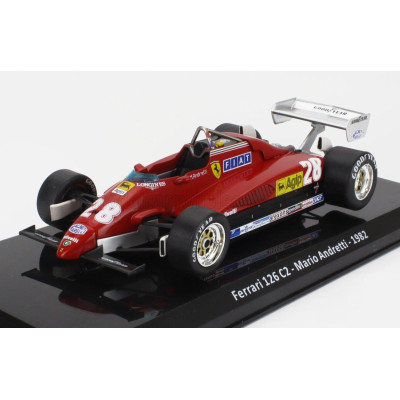 EDICOLA FERRARI F1  126 C2 N 28 SEASON 1982 MARIO ANDRETTI - CON VETRINA - WITH SHOWCASE - RED 1/24