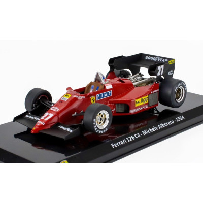 EDICOLA FERRARI F1  126 C4 N 27 SEASON 1984 MICHELE ALBORETO - CON VETRINA - WITH SHOWCASE - RED BLACK 1/24