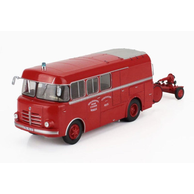 EDICOLA BERLIET GLCK 10R TRUCK FPDGP FIRE ENGINE BOMBEROS DE METZ 2-ASSI WITH TRAILER 1962 - RED 1/43